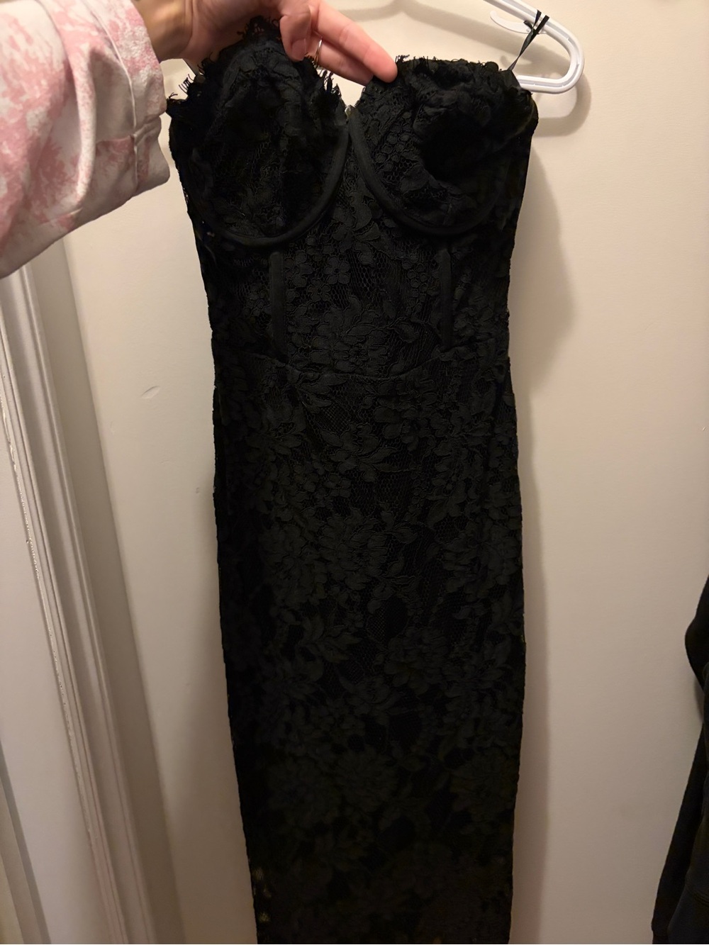 Express Strapless Black Lace Sheath Dress